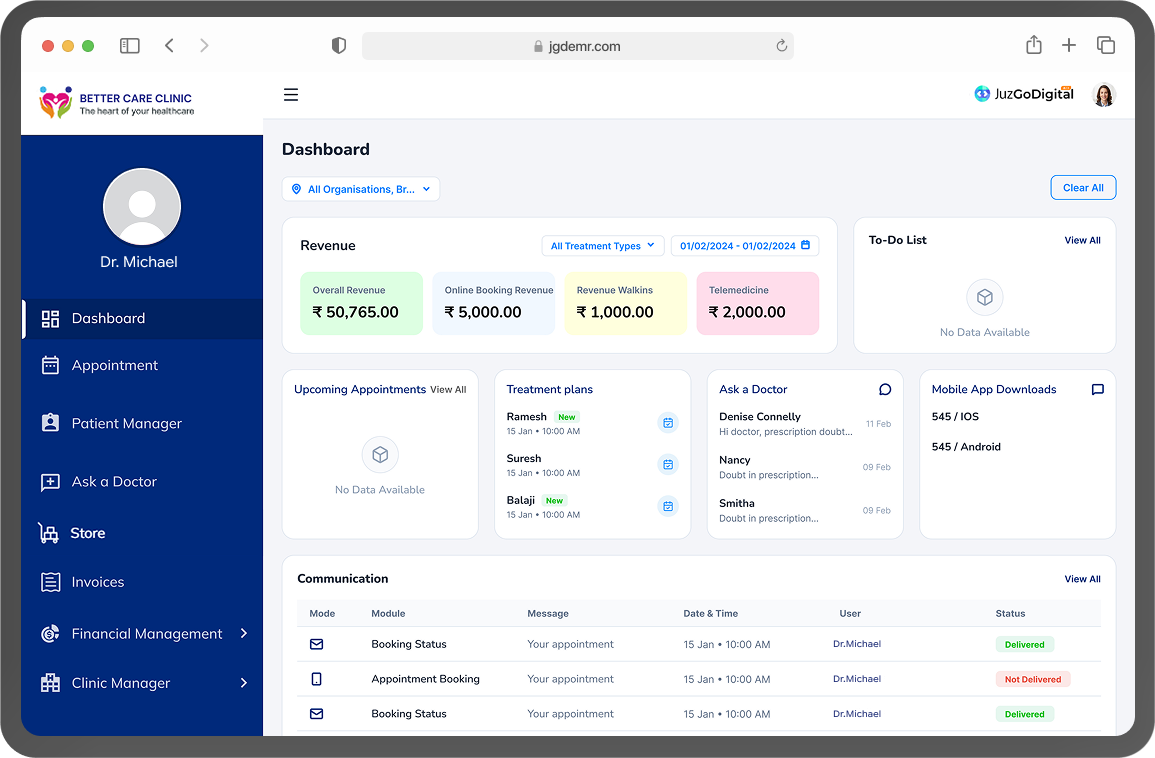 JGDHealth clinic dashboard